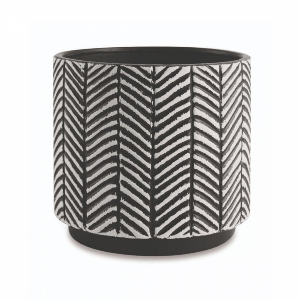 Cachepot Vaso Decorativo Preto e Branco Redondo em Cerâmica G - 15 cm - Ela Decora