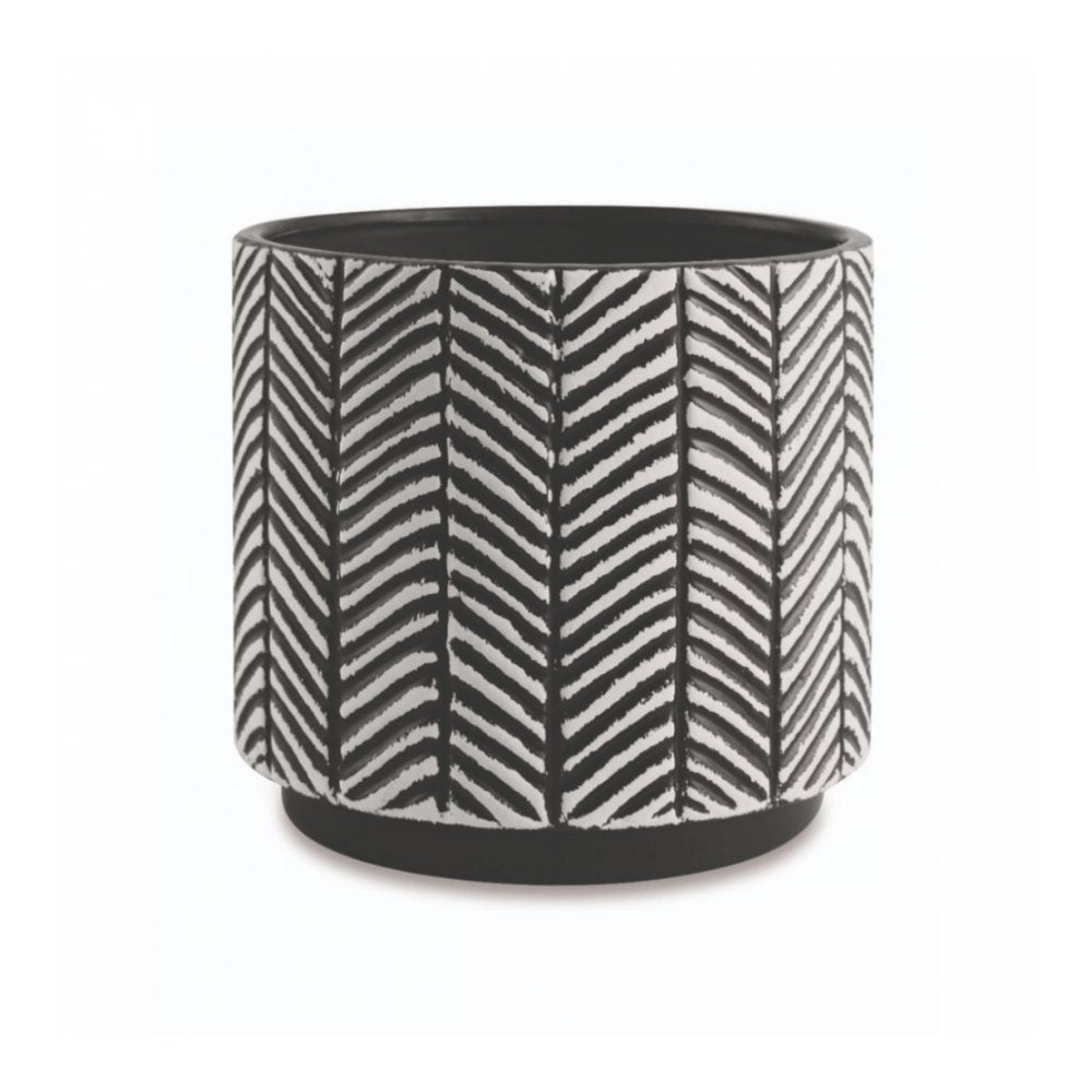 Cachepot Vaso Decorativo Preto e Branco Redondo em Cerâmica P - 13 cm - Ela Decora