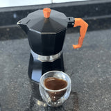 Cafeteira Italiana em Aluminio 6 Doses com Cabo de Plástico Preto Fosco 300ml - Ela Decora