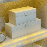 Caixa Decorativa em MDF e Linho off White 29cm G - Ela Decora