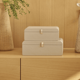 Caixa em MDF com Revestimento em PU Cinza 28cm - Ela Decora