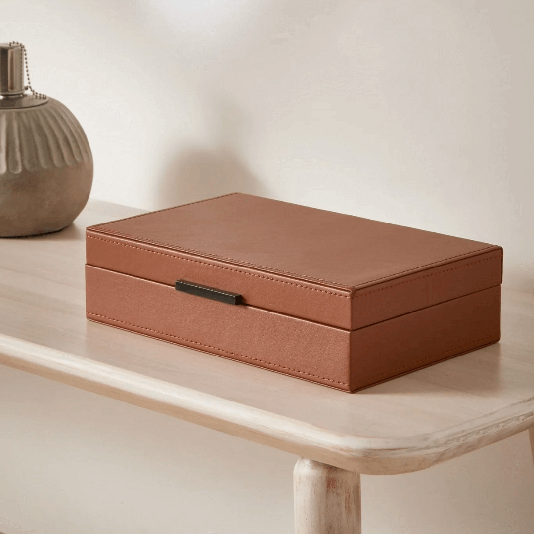 Caixa em MDF com Revestimento em PU Marrom 36cm - Ela Decora