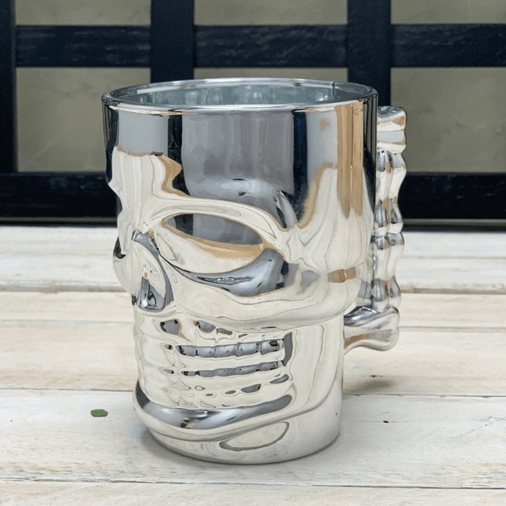 Caneca Chopp e Cerveja de Vidro Caveira Rock Prateada - 510 ml - Ela Decora