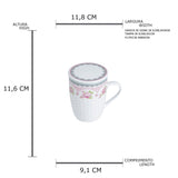 Caneca de Porcelana com Tampa e Filtro Difusor Rose Rosa Branco 310ml - Ela Decora