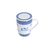 Caneca de Porcelana com Tampa e Filtro Infusor Elsa Azul Branco 310ml - Ela Decora