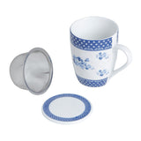 Caneca de Porcelana com Tampa e Filtro Infusor Elsa Azul Branco 310ml - Ela Decora