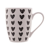 Caneca de Porcelana Cute Hearts Corações Preto e Branco 350ml - Ela Decora