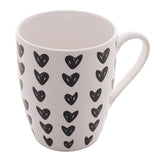 Caneca de Porcelana Cute Hearts Corações Preto e Branco 350ml - Ela Decora