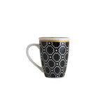 Caneca de Porcelana Super White Com Tampa e Filtro Alexandria Preto com Branco e Dourado 310ml - Ela Decora
