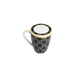 Caneca de Porcelana Super White Com Tampa e Filtro Alexandria Preto com Branco e Dourado 310ml - Ela Decora