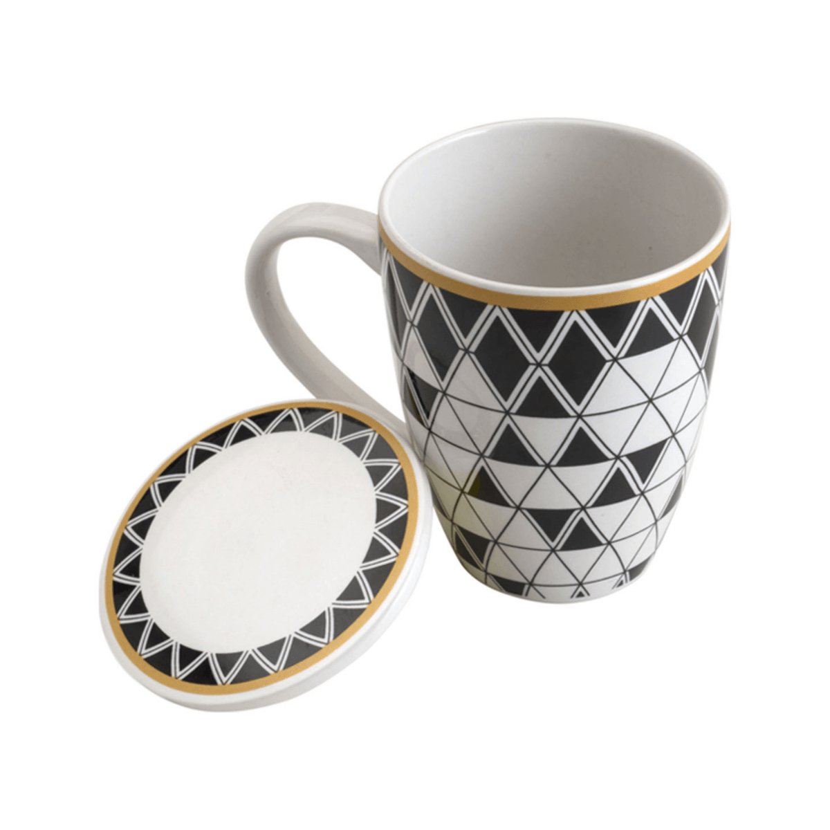 Caneca De Porcelana Super White Com Tampa E Filtro Olimpia Preto Com Branca 310ml - Ela Decora