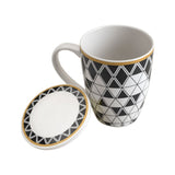 Caneca De Porcelana Super White Com Tampa E Filtro Olimpia Preto Com Branca 310ml - Ela Decora