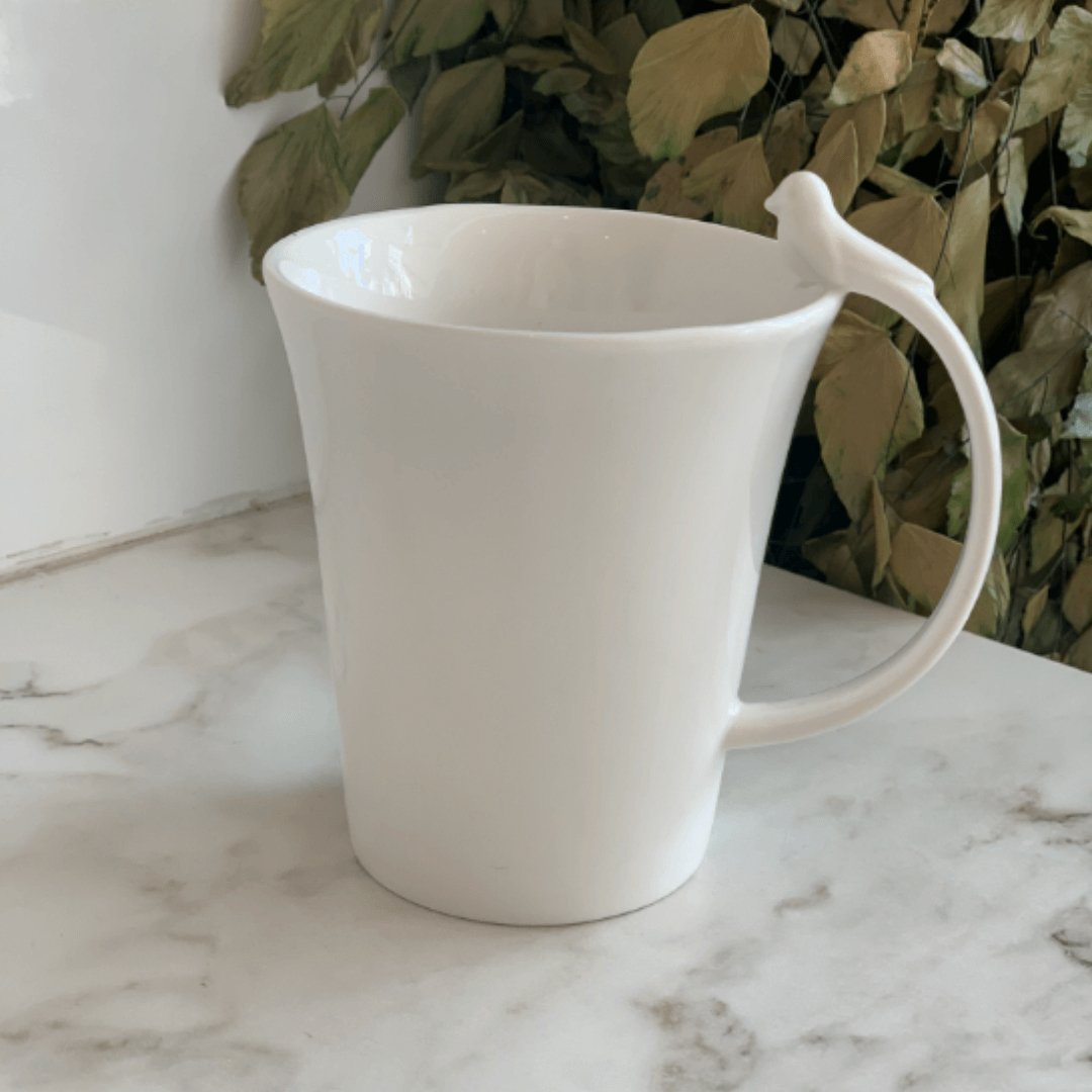 Caneca Porcelana Alça Pássaro Birds 300ml - Ela Decora