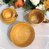 Caneca Porcelana Amarelo Drops com Detalhe Metalizado - 400ml - Ela Decora