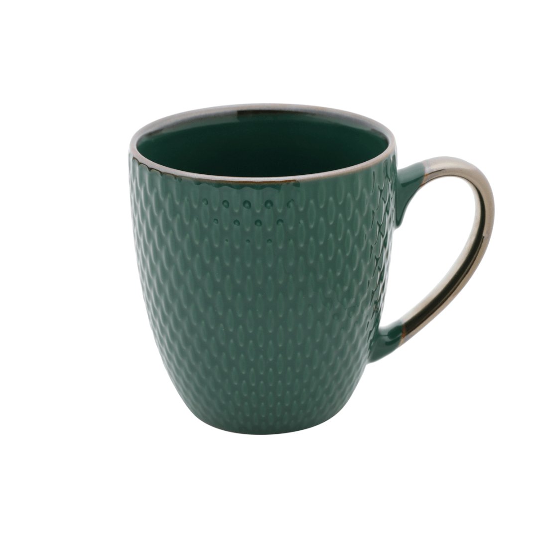 Caneca Porcelana Verde Drops com Detalhe Metalizado - 400ml - Ela Decora