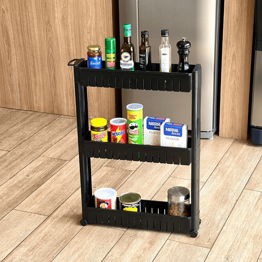 Carrinho Organizador Prateleira Multiuso Com Rodízios Preto - Ela Decora