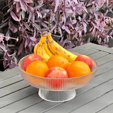 Centro de Mesa de Vidro com Pé Graffiato Transparente e Borda Dourada 26cm - Ela Decora