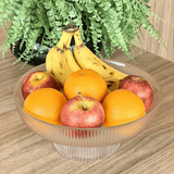 Centro de Mesa de Vidro com Pé Graffiato Transparente e Borda Dourada 26cm - Ela Decora