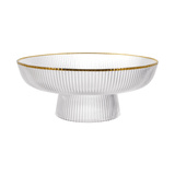 Centro de Mesa de Vidro com Pé Graffiato Transparente e Borda Dourada 26cm - Ela Decora