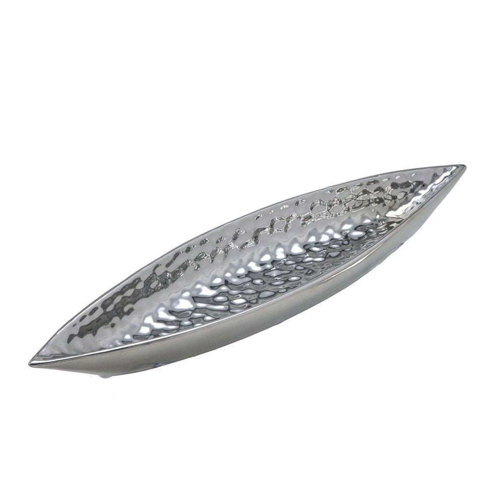 Centro de Mesa Folha Cromado 38cm - Ela Decora