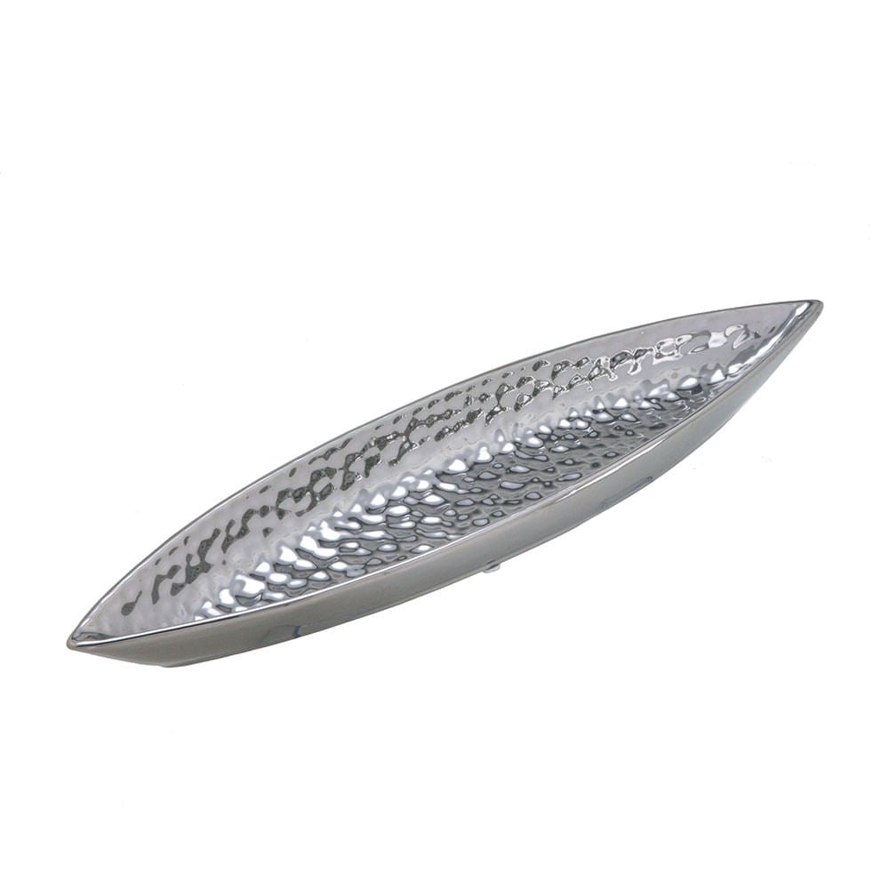 Centro de Mesa Folha Cromado 49cm - Ela Decora