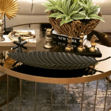 Centro De Mesa Folha em Metal Preto - 47 cm - Ela Decora