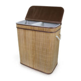 Cesto de Roupa Duplo em Bambu com Tampa 53,5cm - Ela Decora