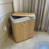 Cesto de Roupas em Bambu 2 Compartimentos - Ela Decora