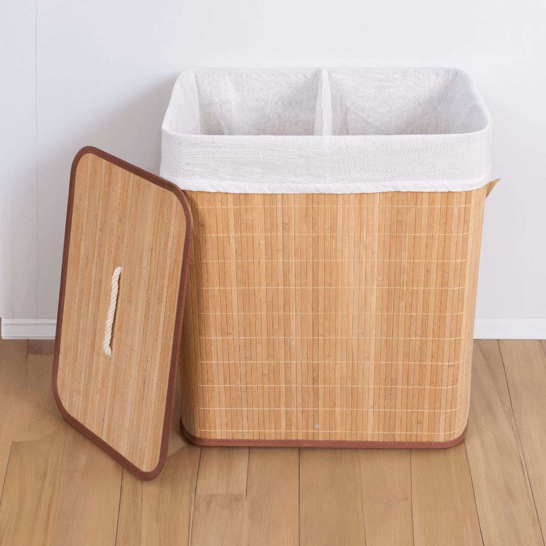 Cesto de Roupas em Bambu 2 Compartimentos - Ela Decora