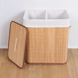 Cesto de Roupas em Bambu 2 Compartimentos - Ela Decora