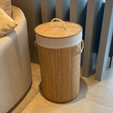 Cesto de Roupas Redondo Bambu com Tampa 60cm - Ela Decora
