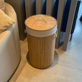 Cesto de Roupas Redondo Bambu com Tampa 60cm - Ela Decora