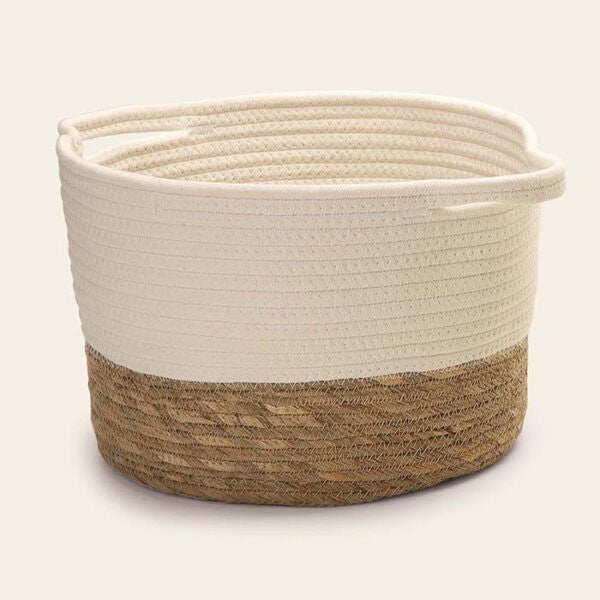 Cesto em Algodão e Fibra Natural G 37 cm x 30 cm x 20 cm - Ela Decora
