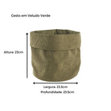 Cesto em Veludo Verde 23,5cm - Ela Decora