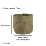 Cesto em Veludo Verde 33cm - Ela Decora