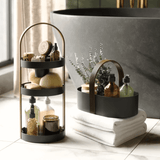 Cesto Organizador Bellwood Plástico e Madeira Preto 30cm - Ela Decora