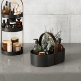 Cesto Organizador Bellwood Plástico e Madeira Preto 30cm - Ela Decora