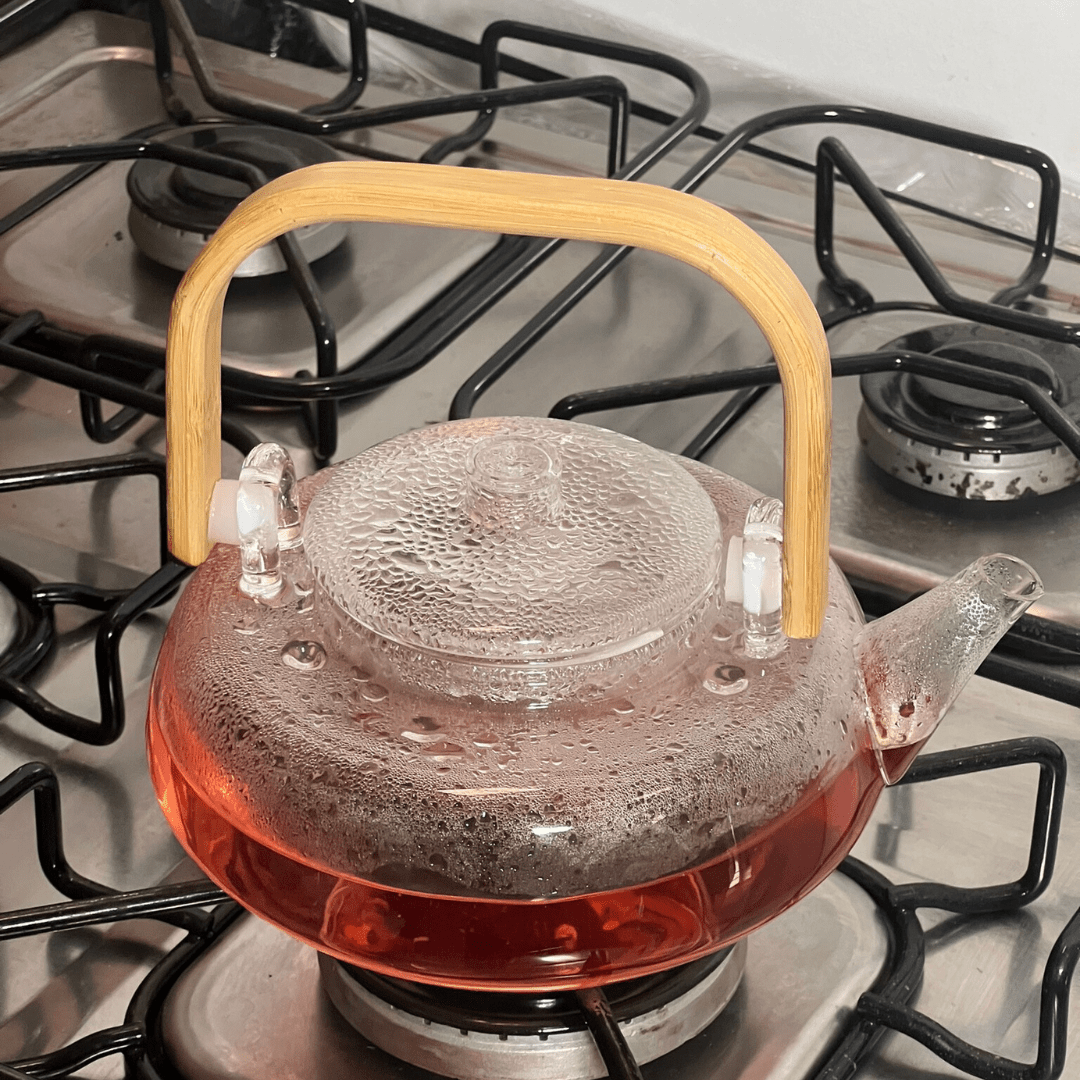 Chaleira de Vidro Borossilicato com Alça de Bambu 800ml - Ela Decora
