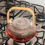 Chaleira de Vidro Borossilicato com Alça de Bambu 800ml - Ela Decora