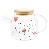 Chaleira de Vidro com Tampa de Bambu Heart 600ml - Ela Decora