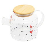 Chaleira de Vidro com Tampa de Bambu Heart 600ml - Ela Decora