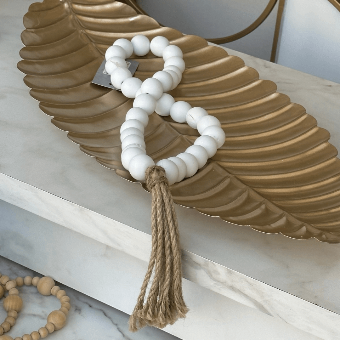 Colar Decorativo de Mesa em Madeira Branco 50cm - Ela Decora