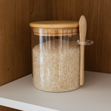 Porta Mantimentos Vidro Borossilicato Âmbar Tampa e Colher Bambu 700ml