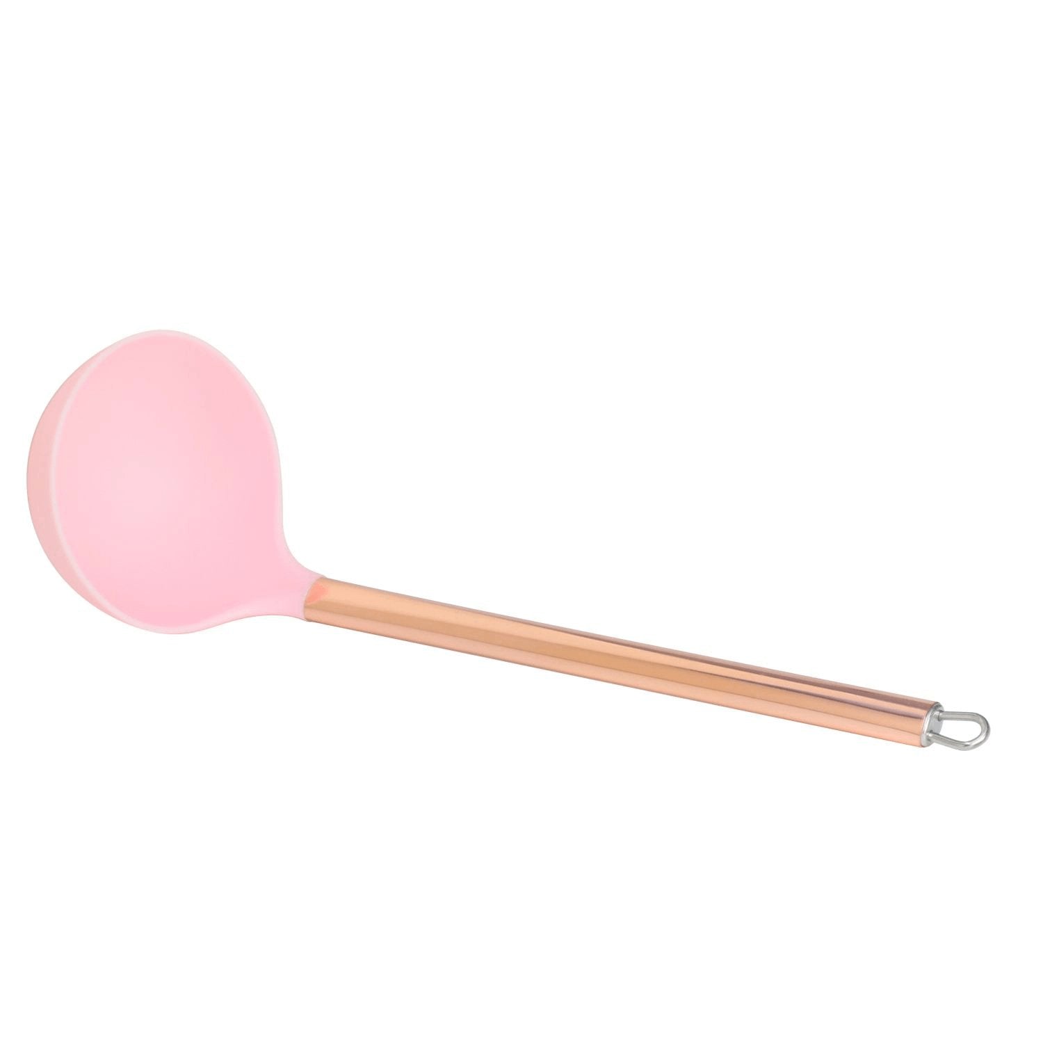 Concha De Nylon Rosa Com Cabo De Aço Inox Rose Gold - 30 cm - Ela Decora