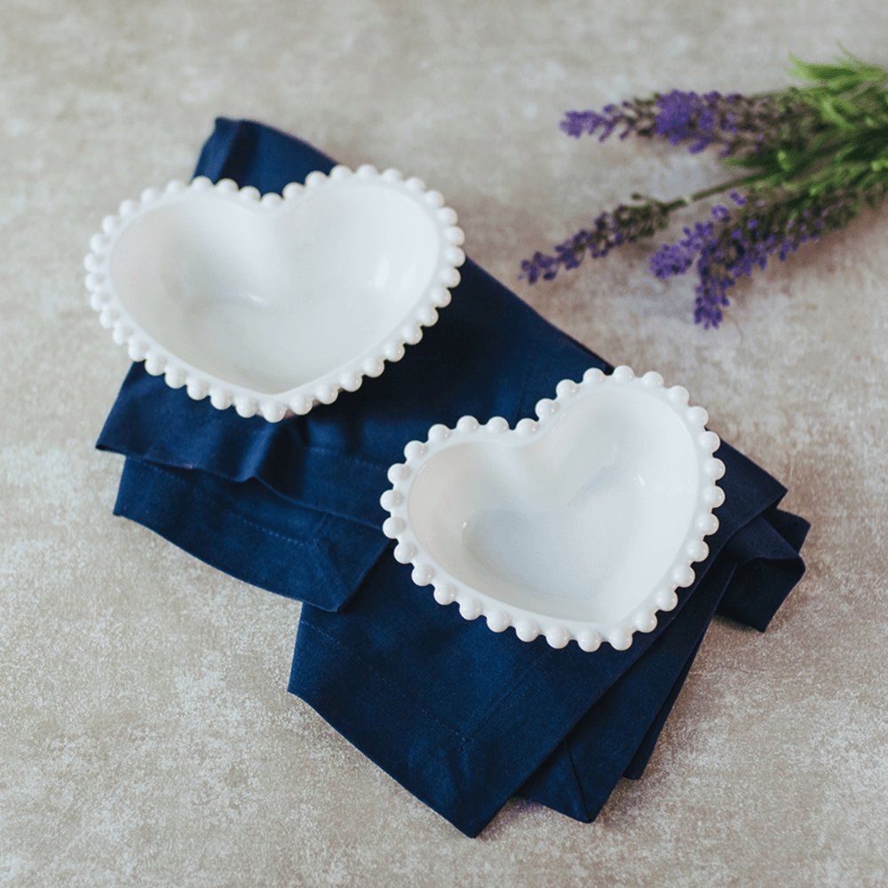 Conjunto 2 Bowls Porcelana Coração Beads Bolinha Branco - 15 cm - Ela Decora