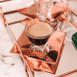 Conjunto 2 Xícaras De Vidro Para Café Com Pires Veneza Rose Gold - 70ml - Ela Decora