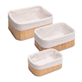 Conjunto 3 Cestos Retangulares de Bambu com Forro de Tecido - Ela Decora