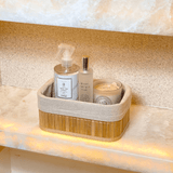 Conjunto 3 Cestos Retangulares de Bambu com Forro de Tecido - Ela Decora