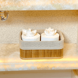 Conjunto 3 Cestos Retangulares de Bambu com Forro de Tecido - Ela Decora