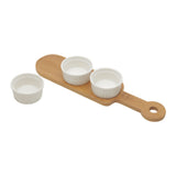 Conjunto 3 Petisqueiras Porcelana com Suporte Bambu 33cm - Ela Decora